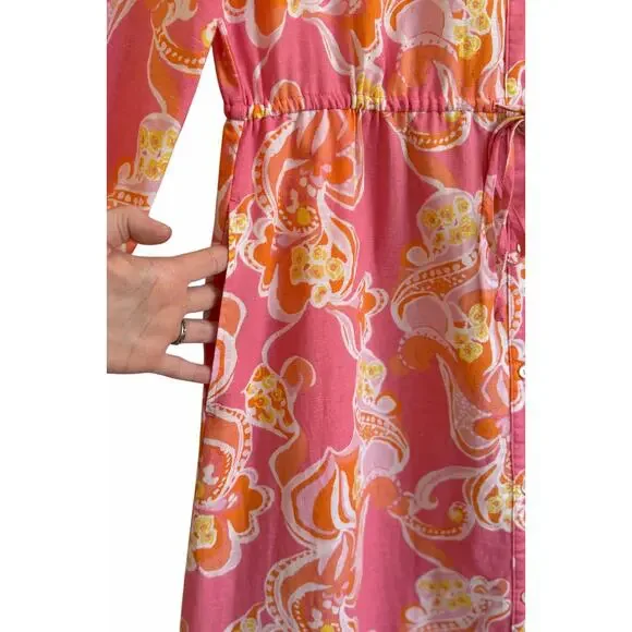 J.McLaughlin Foley Linen-Blend Dress Pink Trinidad Abstract Medium Beachy Resort - Picture 7 of 14